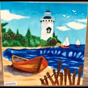 11.75x11.75 Muddy Waters Lighthouse Decorative Artwork on Tile